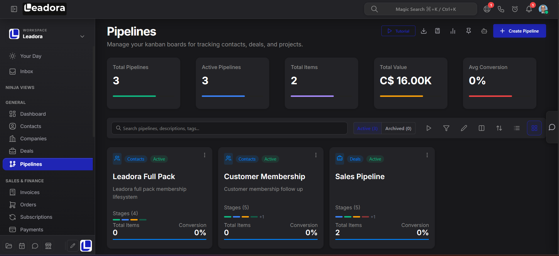 Leadora CRM Dashboard